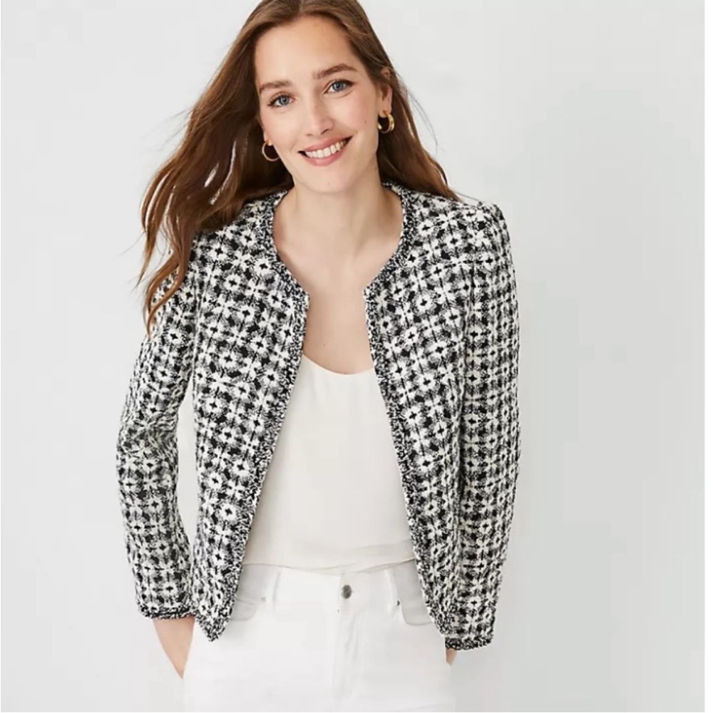 NWT Ann Taylor Fringe Tweed Puff Sleeve Jacket